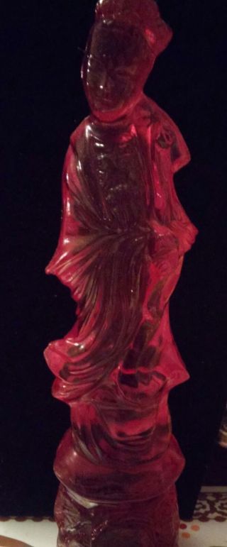 Exquisit,  Antique,  Chinese Cherry,  Ruby Red Carved Amber Resin of Royal lady. 4