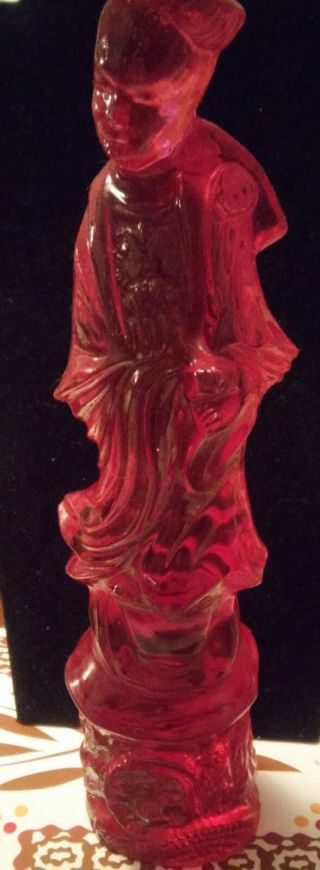 Exquisit,  Antique,  Chinese Cherry,  Ruby Red Carved Amber Resin of Royal lady. 8