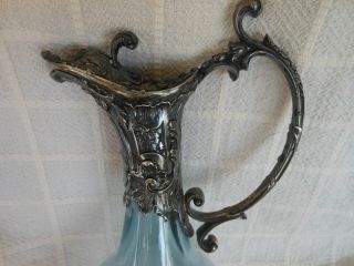 Antique 800 Continental Silver And Blue Glass Claret Jug Decanter Rinaldini 1904 2