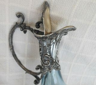 Antique 800 Continental Silver And Blue Glass Claret Jug Decanter Rinaldini 1904 4