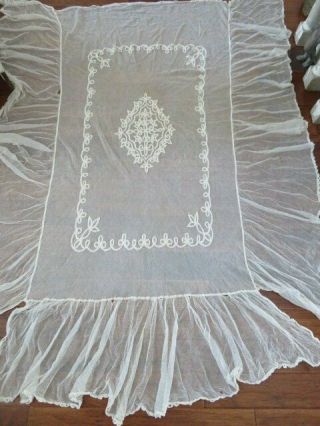 Old Antique French Tambour French Net Lace Bedspread Coverlet