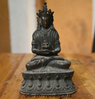 6 " Old Tibet Buddhism Fane Bronze Amitayus Longevity God Goddess Buddha Statue
