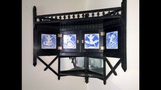 Aesthetic Ebonized Hanging Corner Cabinet W/ Minton Elfins Tiles - Bat Fairies