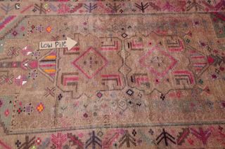 Vintage Geometric Tribal BROWN/PINK Area Rug Distressed Oriental Wool Carpet 4x6 10