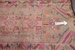 Vintage Geometric Tribal BROWN/PINK Area Rug Distressed Oriental Wool Carpet 4x6 8