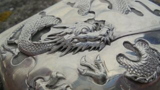 Wang Hing Chinese Fire Breathing Dragon Export Silver Cigarette Case C1890s