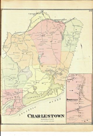 1870 Charlestown,  Ri.  Map That Has Been Removed From The Beer 