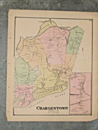 1870 CHARLESTOWN,  RI.  MAP THAT HAS BEEN REMOVED FROM THE BEER ' S 1870 ATLAS 2