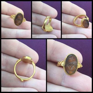 Rare Ancient Roman Solid Gold Carnelian Seal Ring C 2nd To 4th Cent Ad