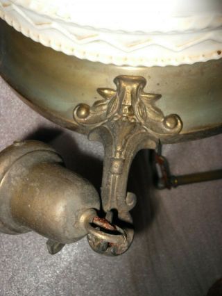 Vintage Chandelier Milk Glass Center Globe & 4 Side Lights Brass Fixtures 2