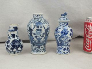 Three Small 19th C Chinese Porcelain Blue & White Vases
