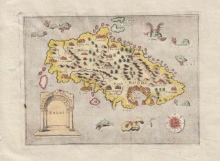 1686 Lovely Porcacchi Map Of Rhodes