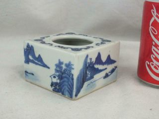 19th C Chinese Porcelain Blue & White Figures Landscape Square Brush Pot