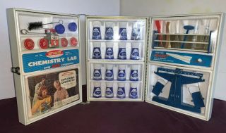 Vintage Skilcraft Chemistry Lab Tri Fold Metal Box Contents Complete &