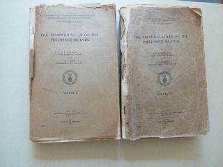 1927 / Philippines Triangulation / 44 Fold Out Maps / Two Volumes / Very Rare