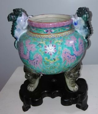 Antique Chinese Porcelain Foo Dog Incense Burner Late Republic Or Early Proch