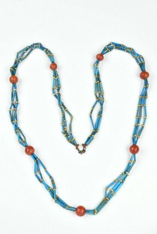 19th Century Middle Eastern Egypt Necklace With Glass Beads & Carnelian 2
