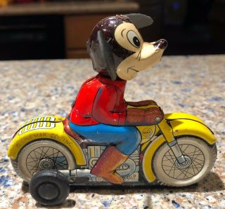Rare Vintage Linemar Disney Mickey Mouse On Motorcycle Tin Toy Friction 3 "