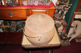 LARGE Antique Cast Iron Cauldron Cooking Pot W/Lid & Handle - Oval Shape Primitive 3