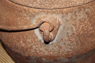 LARGE Antique Cast Iron Cauldron Cooking Pot W/Lid & Handle - Oval Shape Primitive 4