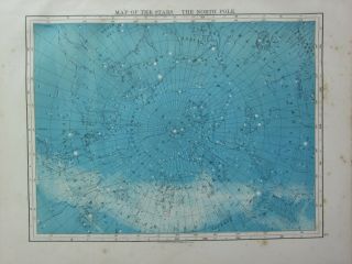 1901 Victorian Map Of The Stars North & South Pole Double Sided Constellations