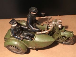 Vintage Harley Davidson Cast Iron Motorcycle Toy Police Sidecar 2