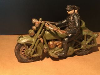 Vintage Harley Davidson Cast Iron Motorcycle Toy Police Sidecar 5