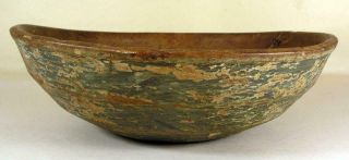 Antique Painted Primitive Wooden Turned Bowl With Early Metal Staple Repairs 4