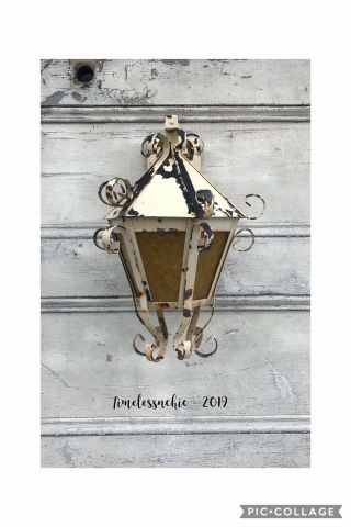 Vintage Spanish Revival Wall Sconce - Outdoor Lantern Light Gothic - Amber Glass