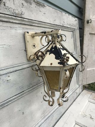 Vintage Spanish Revival Wall Sconce - Outdoor Lantern Light Gothic - Amber Glass 3