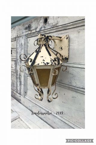 Vintage Spanish Revival Wall Sconce - Outdoor Lantern Light Gothic - Amber Glass 6