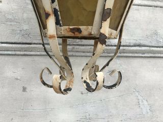 Vintage Spanish Revival Wall Sconce - Outdoor Lantern Light Gothic - Amber Glass 7