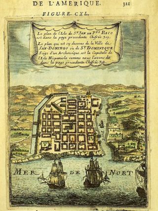 1683 Mallet Puerto Rico San Domingo Old Antique Map Town Plan Santo St Dominique 2