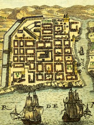 1683 Mallet Puerto Rico San Domingo Old Antique Map Town Plan Santo St Dominique 6