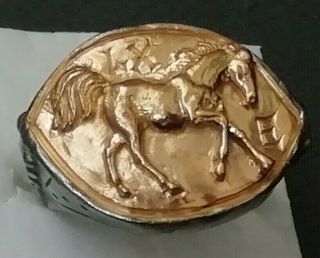 Rare Ancient Roman Silver Legionnaire Ring With Horse Inlaid Gold 24k Unique