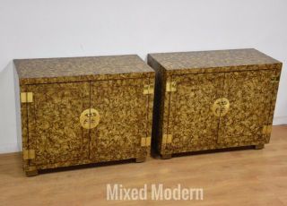 Pair Faux Tortoise Shell Chest Credenzas By Henredon Modern