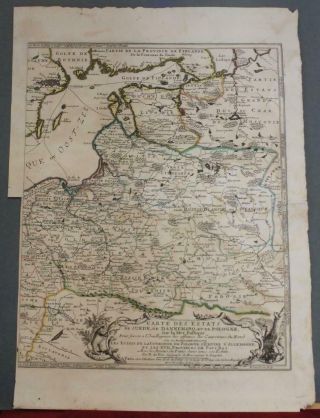 Lithuania Poland Latvia Russia 1700 De Fer Unusual Antique Copper Engraved Map