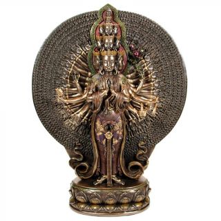 Avalokitesvara Statue 12 " Many Arm Kwan Yin Buddhist Goddess Bronze