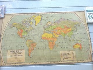 1920 50 Inch Cloth Map World Occupations And Trade Routes,  A.  J.  Nystrom,  Chicago