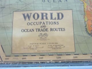 1920 50 Inch Cloth Map World Occupations and Trade Routes,  A.  J.  Nystrom,  Chicago 2