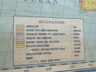 1920 50 Inch Cloth Map World Occupations and Trade Routes,  A.  J.  Nystrom,  Chicago 6