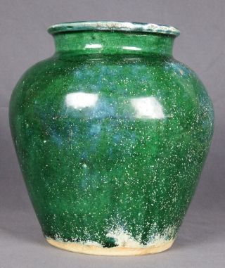 Antique Chinese Monochrome Apple Green Shiwan Stoneware Vase 3