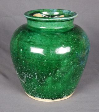 Antique Chinese Monochrome Apple Green Shiwan Stoneware Vase 4