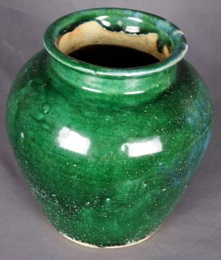 Antique Chinese Monochrome Apple Green Shiwan Stoneware Vase 5