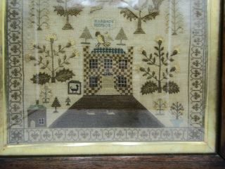 Antique Early 19th Century House Motif & Verse Framed Sampler Marian Sampson ? 3