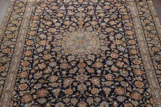 LARGE Vintage NAVY BLUE Floral Oriental Area Rug Hand - Knotted WOOL Carpet 10x14 4