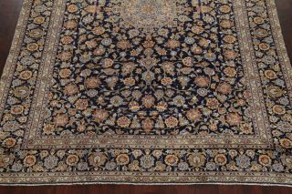 LARGE Vintage NAVY BLUE Floral Oriental Area Rug Hand - Knotted WOOL Carpet 10x14 5