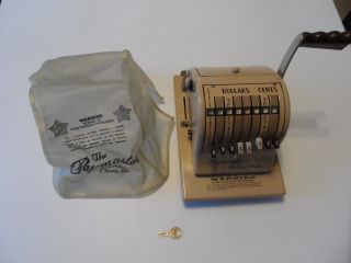 Paymaster Check Ribbon Writer Series 8000 Beige Color Has Dust Cover & Key