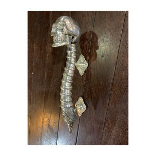 2 SKULL handle DOOR PULL spine BRASS old style SILVER plated 13 