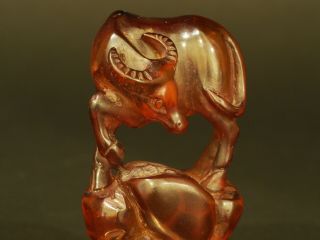 Antique Vintage Chinese Hand Carved Amber Bakelite Ox Or Bull Figurine Sculpture